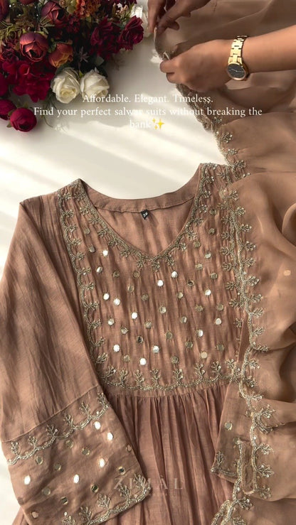 Ethereal Mirror-Work Embroidered Anarkali Kurta Set – Available in Dusty Rose & Powder Blue