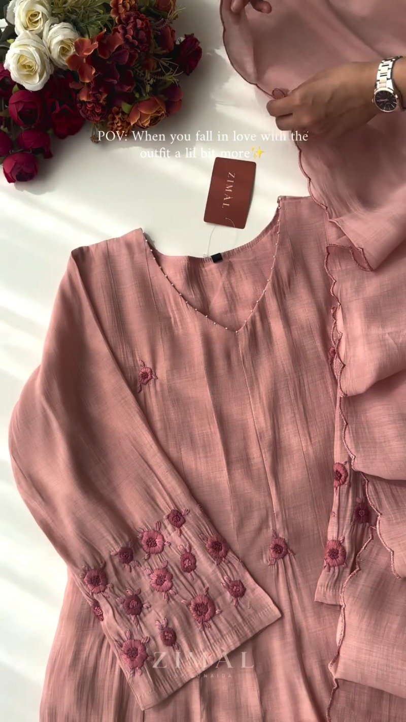 Ethereal Embroidered V-Neck Kurta Set – Available in Earthy Brown, Dusty Pink & Serene Blue