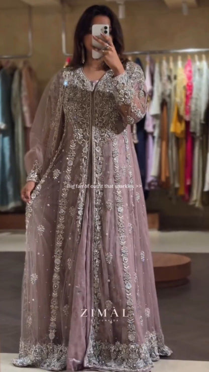 Enchanting Mauve Embellished Anarkali & Jacket Ensemble – Occasion Wear