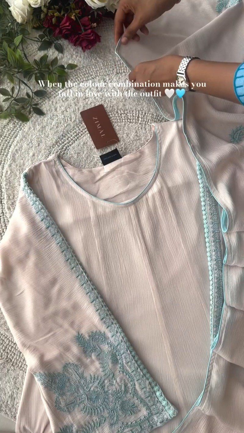 Ethereal Blush & Azure Embellished Kurta Set