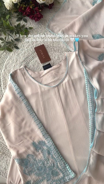 Ethereal Blush & Azure Embellished Kurta Set