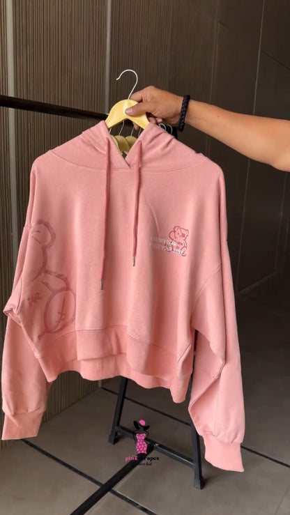 Versatile Street-Style Graphic Crop Hoodies and Sweatshirts – Available in Black, Pink, Grey, Lime Green & Blue