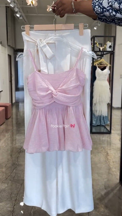 Twist & Twirl Peplum Co-ord Set – Available in Dusty Pink, Deep Burgundy, Pristine White, Sage Green & Midnight Black