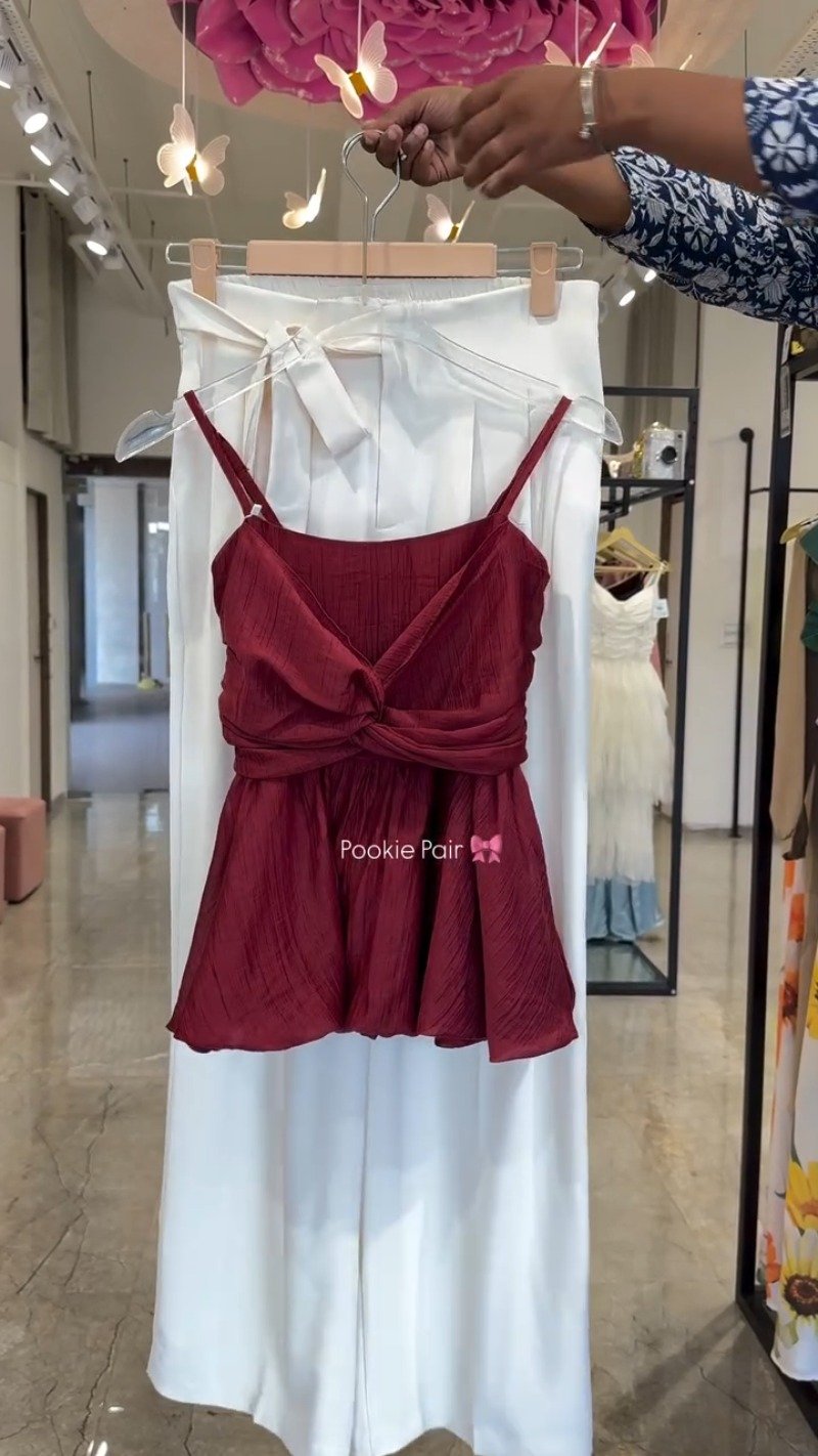 Twist & Twirl Peplum Co-ord Set – Available in Dusty Pink, Deep Burgundy, Pristine White, Sage Green & Midnight Black