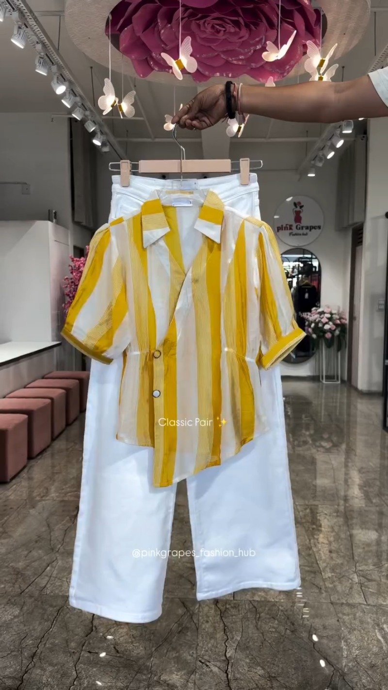 Versatile Striped Collared Shirt & Trousers Co-ord Set – Available in Fuchsia, Sunshine Yellow & Royal Blue