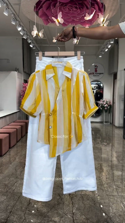 Versatile Striped Collared Shirt & Trousers Co-ord Set – Available in Fuchsia, Sunshine Yellow & Royal Blue
