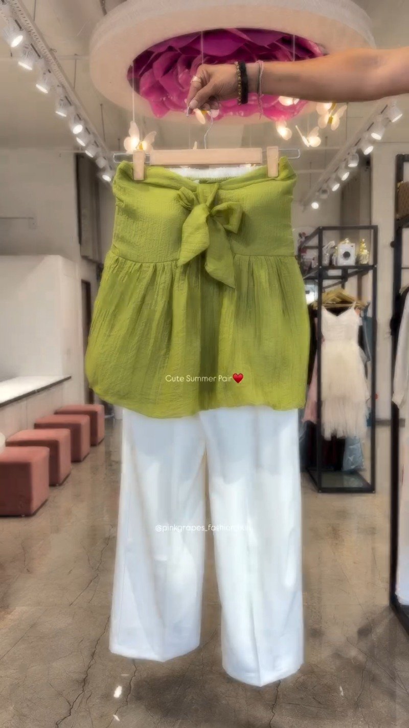 Chic Bow-Front Peplum Top & Palazzo Set – Available in Red, Yellow, Magenta & Olive Green