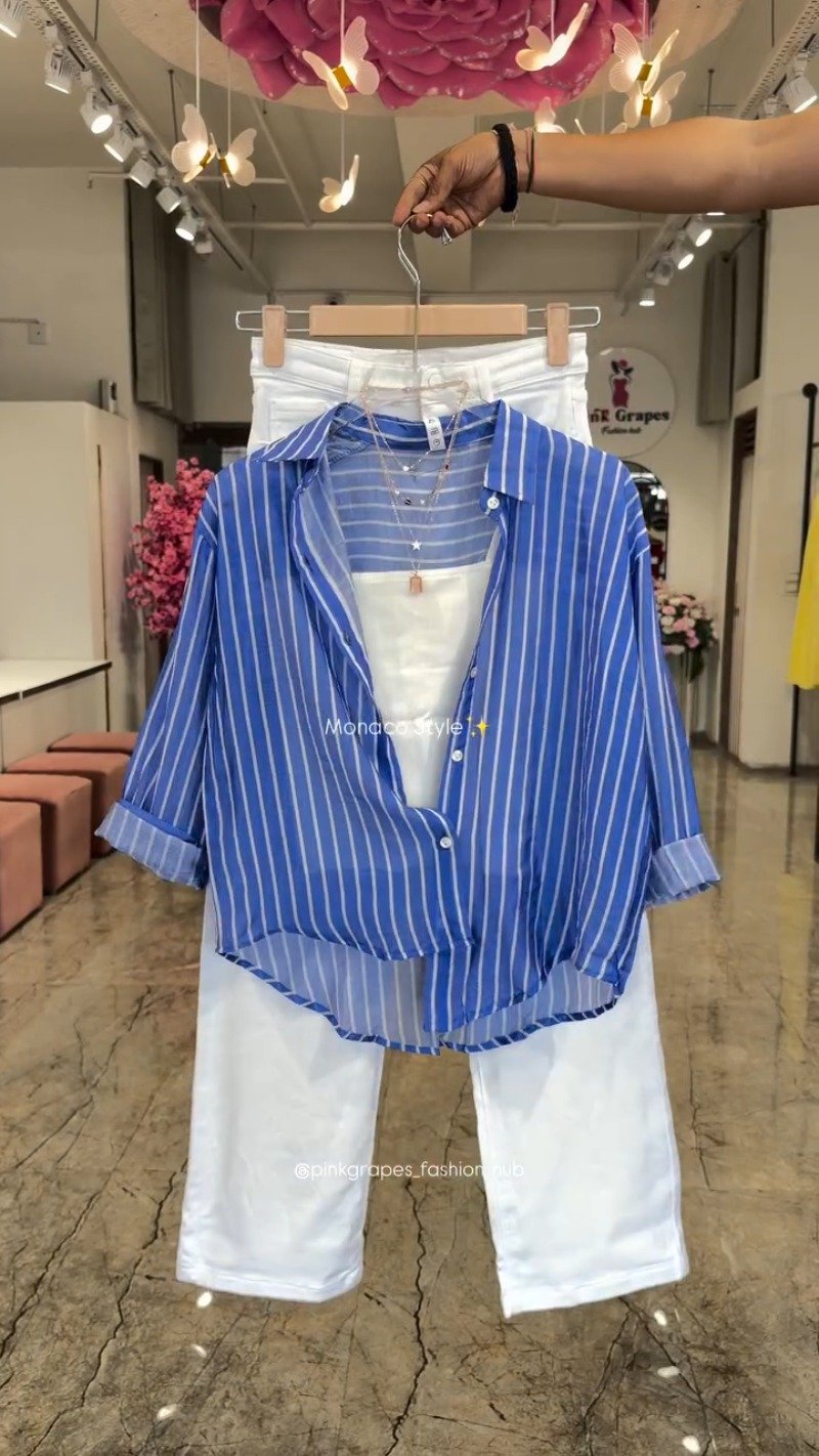 Monaco Breeze Striped Shirt and Trouser Co-ord Set – Available in Pink, Blue, Orange & Olive