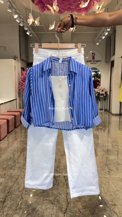 Monaco Breeze Striped Shirt and Trouser Co-ord Set – Available in Pink, Blue, Orange & Olive