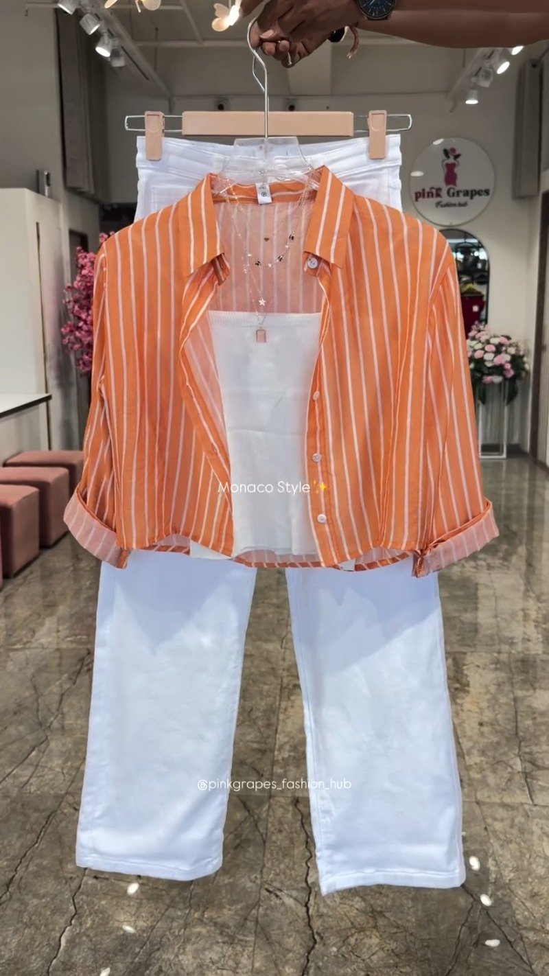 Monaco Breeze Striped Shirt and Trouser Co-ord Set – Available in Pink, Blue, Orange & Olive