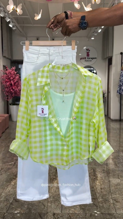 Candy Crush Gingham Co-ord Set – Available in Lime, Pink, Sky Blue, and Lemon Yellow