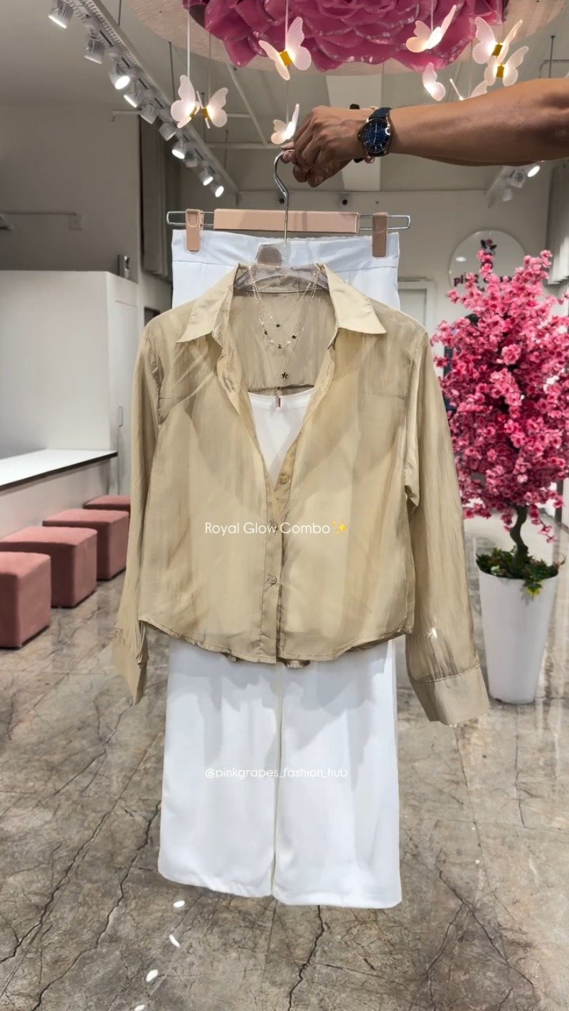 Royal Glow Organza Shirt & Pant Co-ord Set – Available in Pink, Beige, Blue & Sage Green