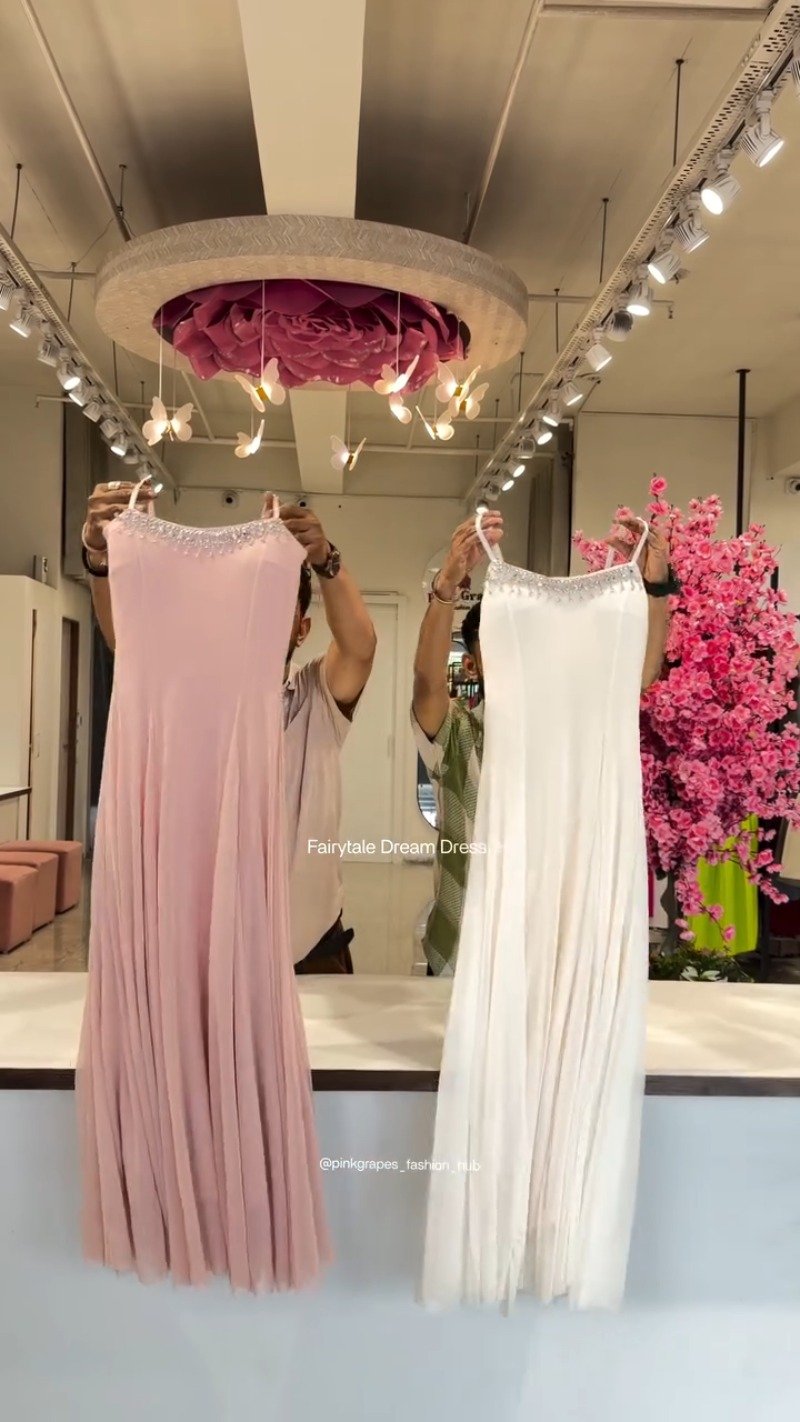 Ethereal Pleated Flare Embellished Gown – Available in Crimson, Dusty Rose, Ivory, Jet Black & Powder Blue