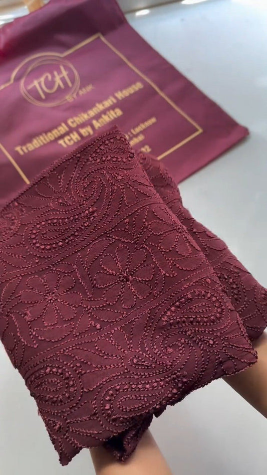 Regal Maroon Chikankari Silk Ensemble