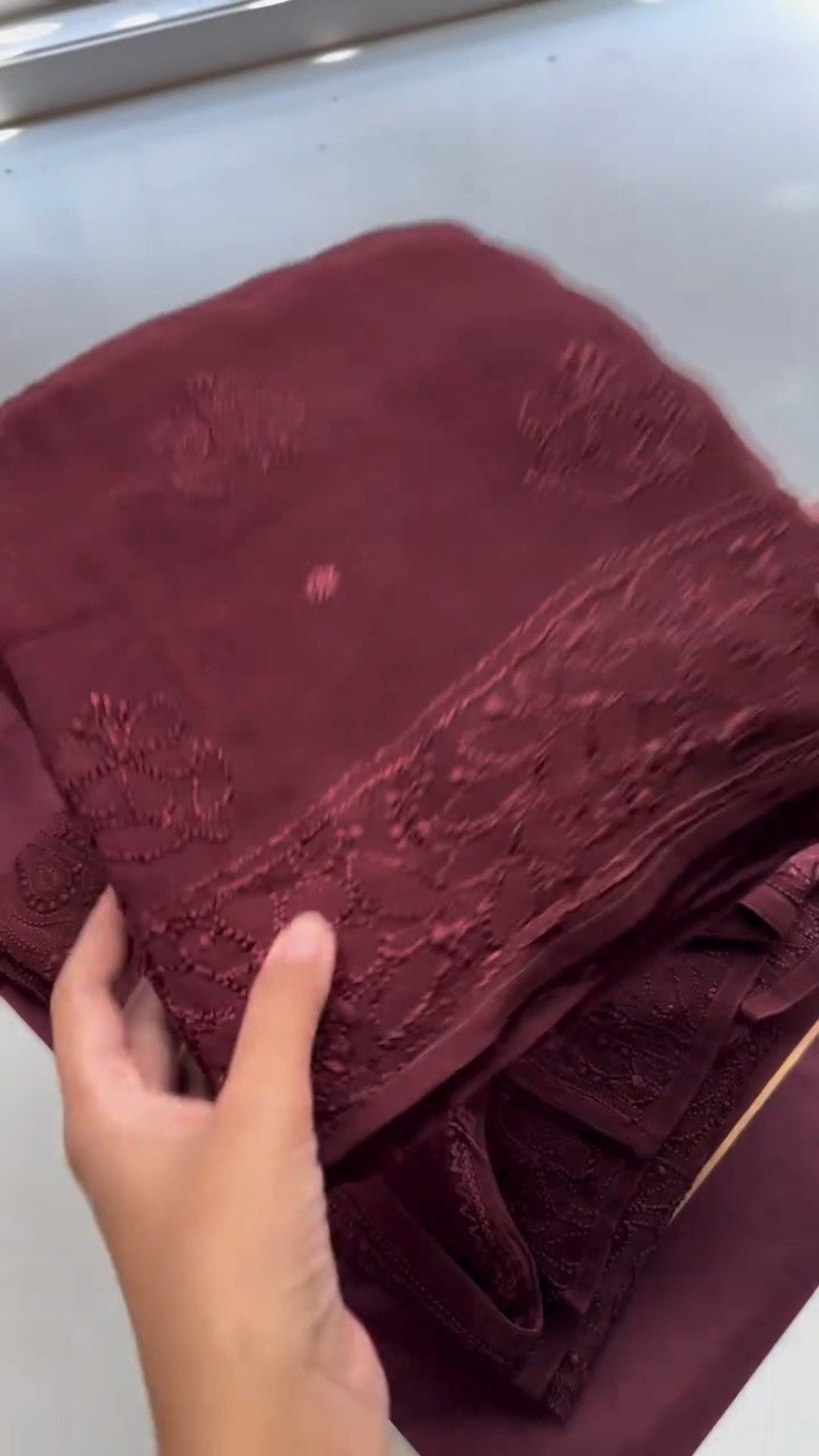 Regal Maroon Chikankari Silk Ensemble
