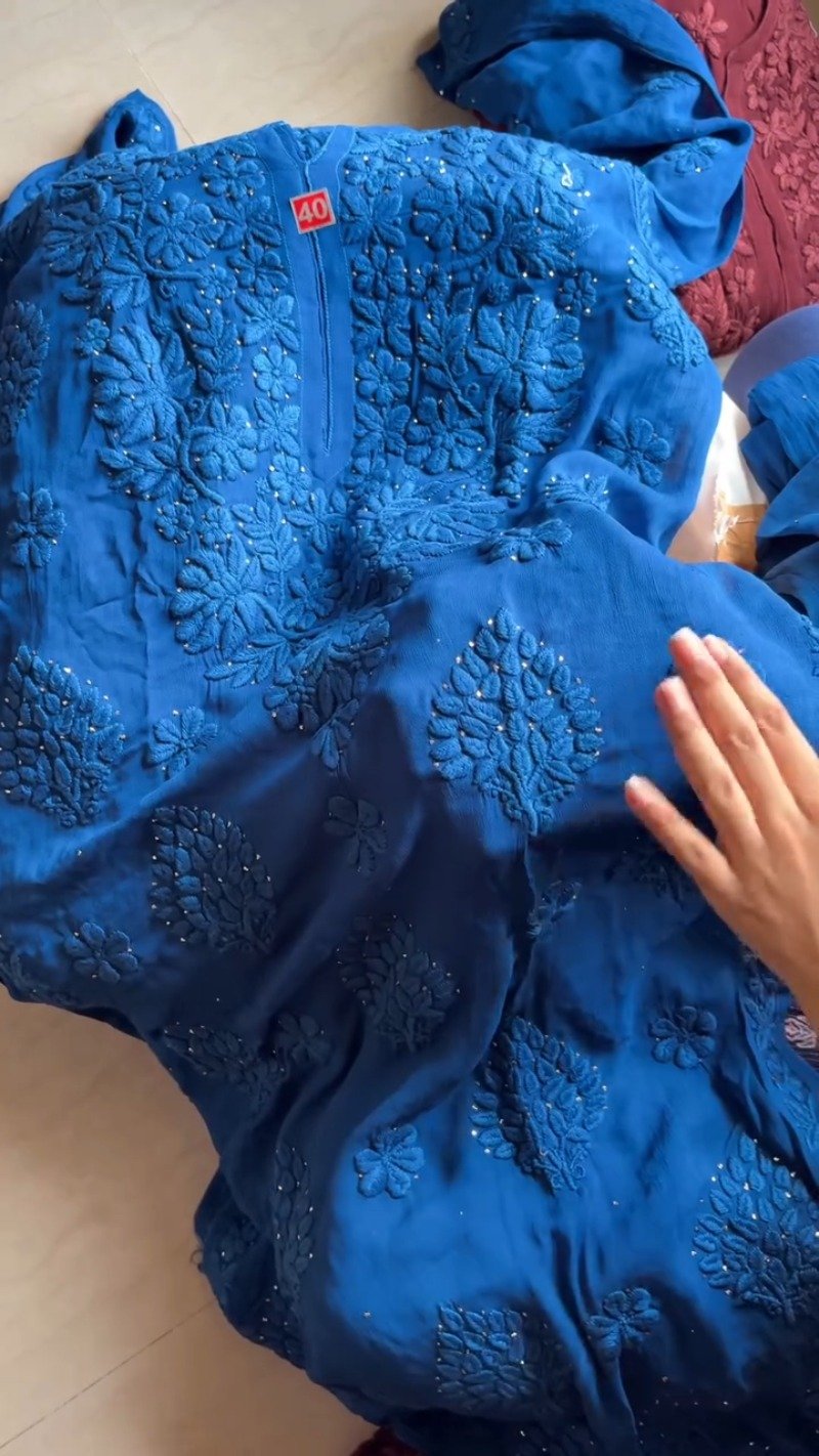 Exquisite Lucknowi Chikankari Embellished Kurta Set – Available in Royal Blue & Deep Maroon