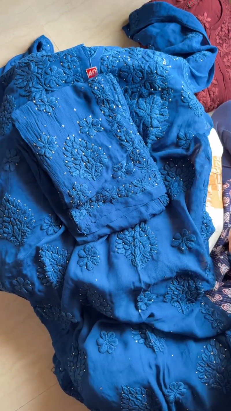 Exquisite Lucknowi Chikankari Embellished Kurta Set – Available in Royal Blue & Deep Maroon
