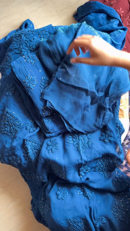 Exquisite Lucknowi Chikankari Embellished Kurta Set – Available in Royal Blue & Deep Maroon