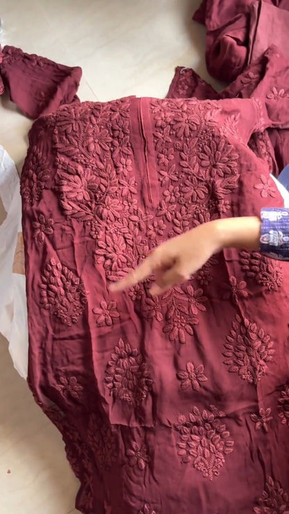 Exquisite Lucknowi Chikankari Embellished Kurta Set – Available in Royal Blue & Deep Maroon