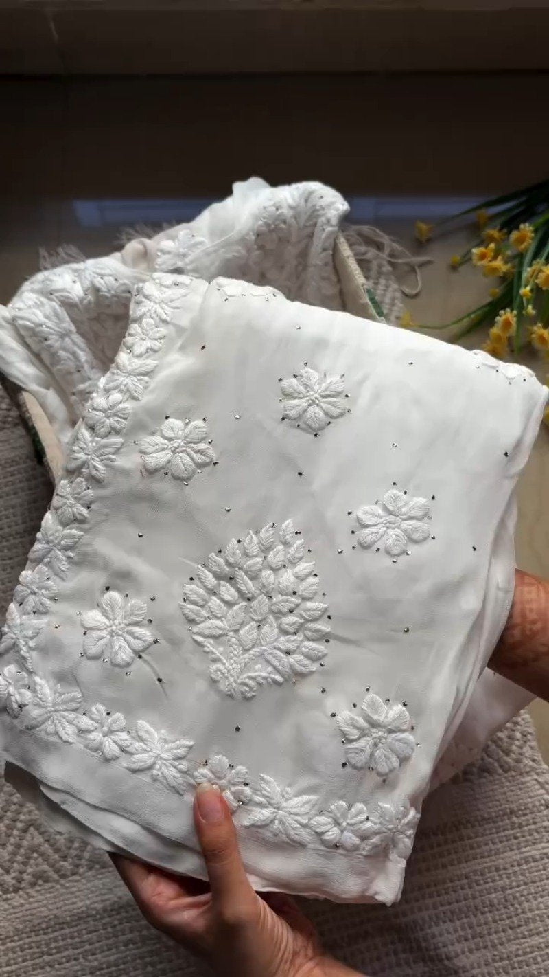 Exquisite Lucknowi Chikankari Hand-Embroidered Kurta Set – Available in Pristine White & Royal Sapphire Blue