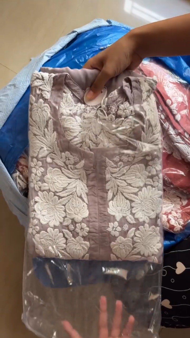 Chikankari Floral Hand-Embroidered Kurta – Available in Rust & Dusty Mauve