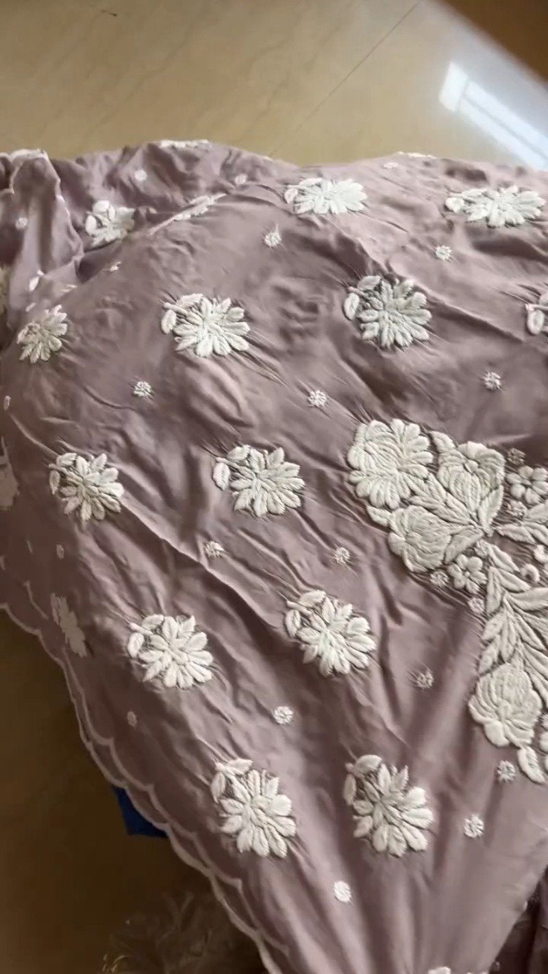 Chikankari Floral Hand-Embroidered Kurta – Available in Rust & Dusty Mauve