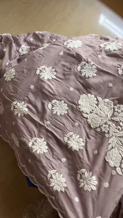Chikankari Floral Hand-Embroidered Kurta – Available in Rust & Dusty Mauve