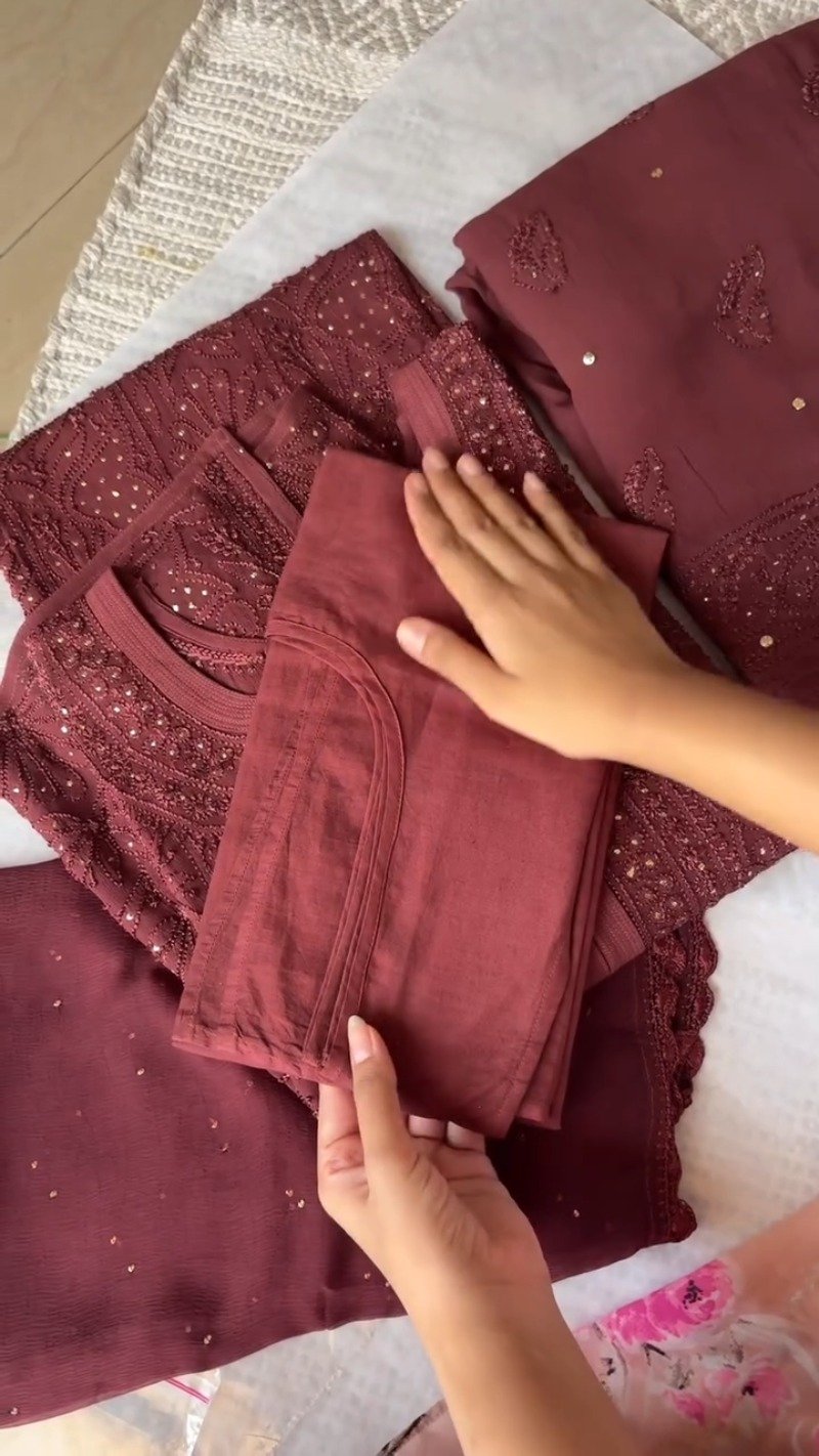 Enchanting Maroon Chikankari Embroidered Kurta Set with Embellished Dupatta