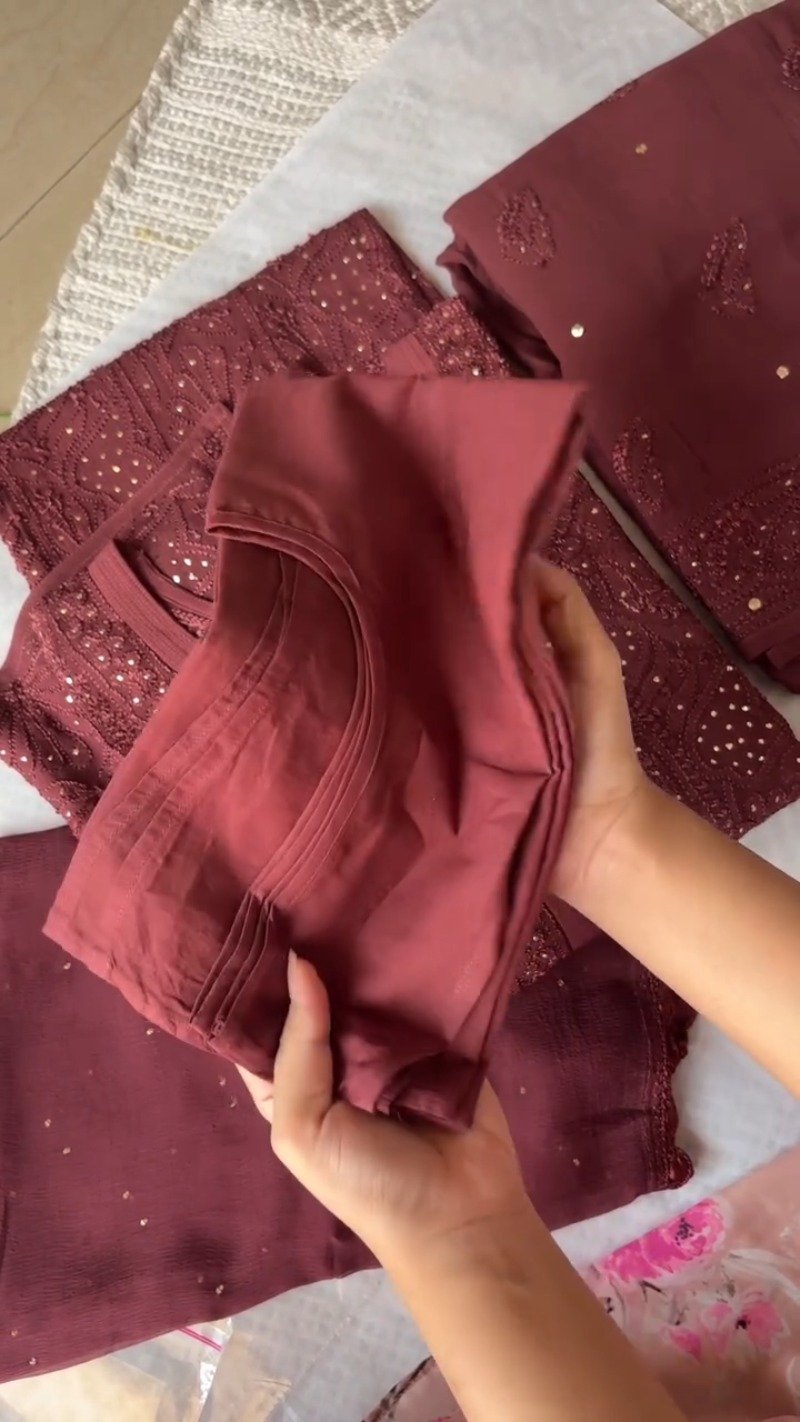 Enchanting Maroon Chikankari Embroidered Kurta Set with Embellished Dupatta