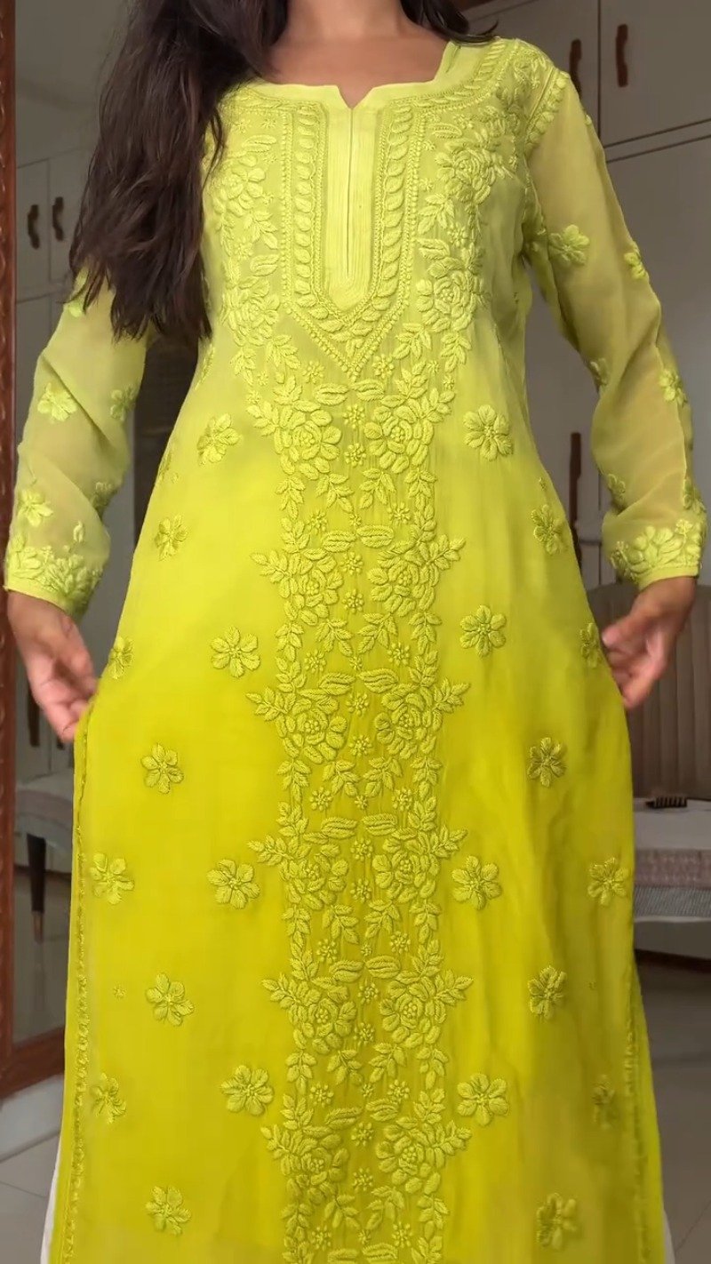 Chikankari Hand-Embroidered Kurta Set – Available in Lime Green, Crimson Red & Royal Blue