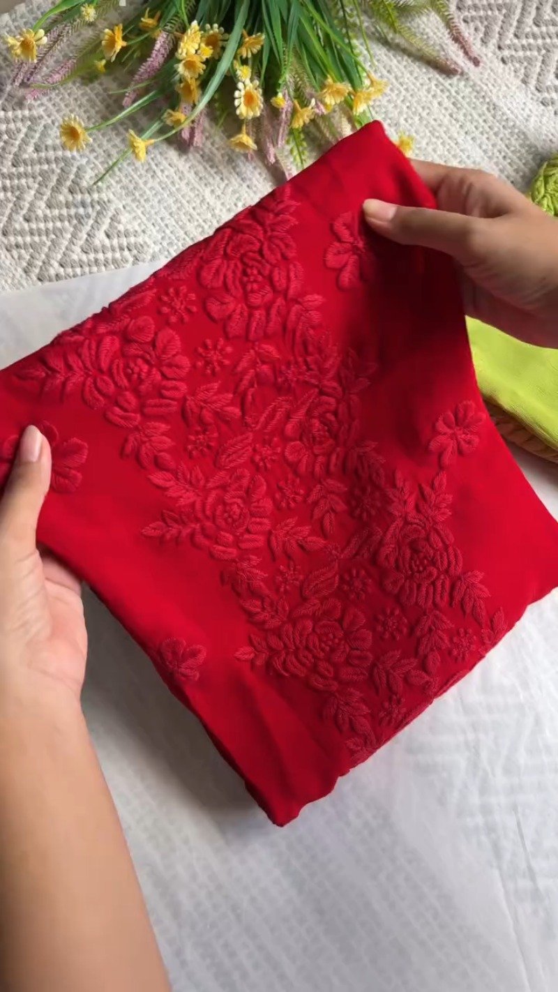 Chikankari Hand-Embroidered Kurta Set – Available in Lime Green, Crimson Red & Royal Blue