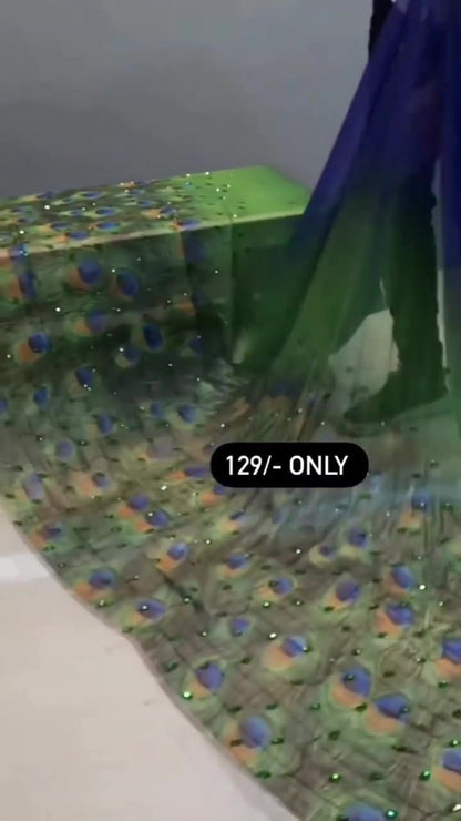 Women Silk Peacock Feather Print Scarf Pashmina Long Oversized Wrap Shawl Headscarf