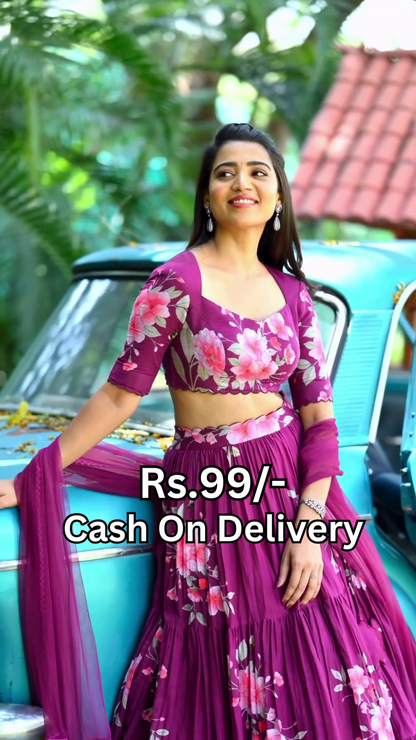 Blooming Magenta Floral Lehenga Choli Set