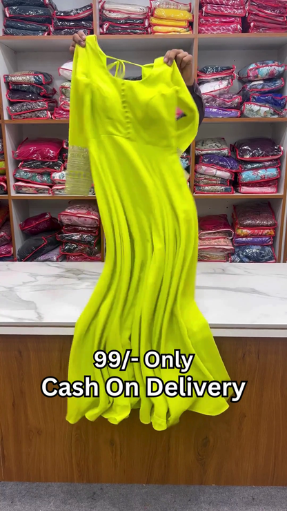 Neon Citron Floor-Length Anarkali Gown