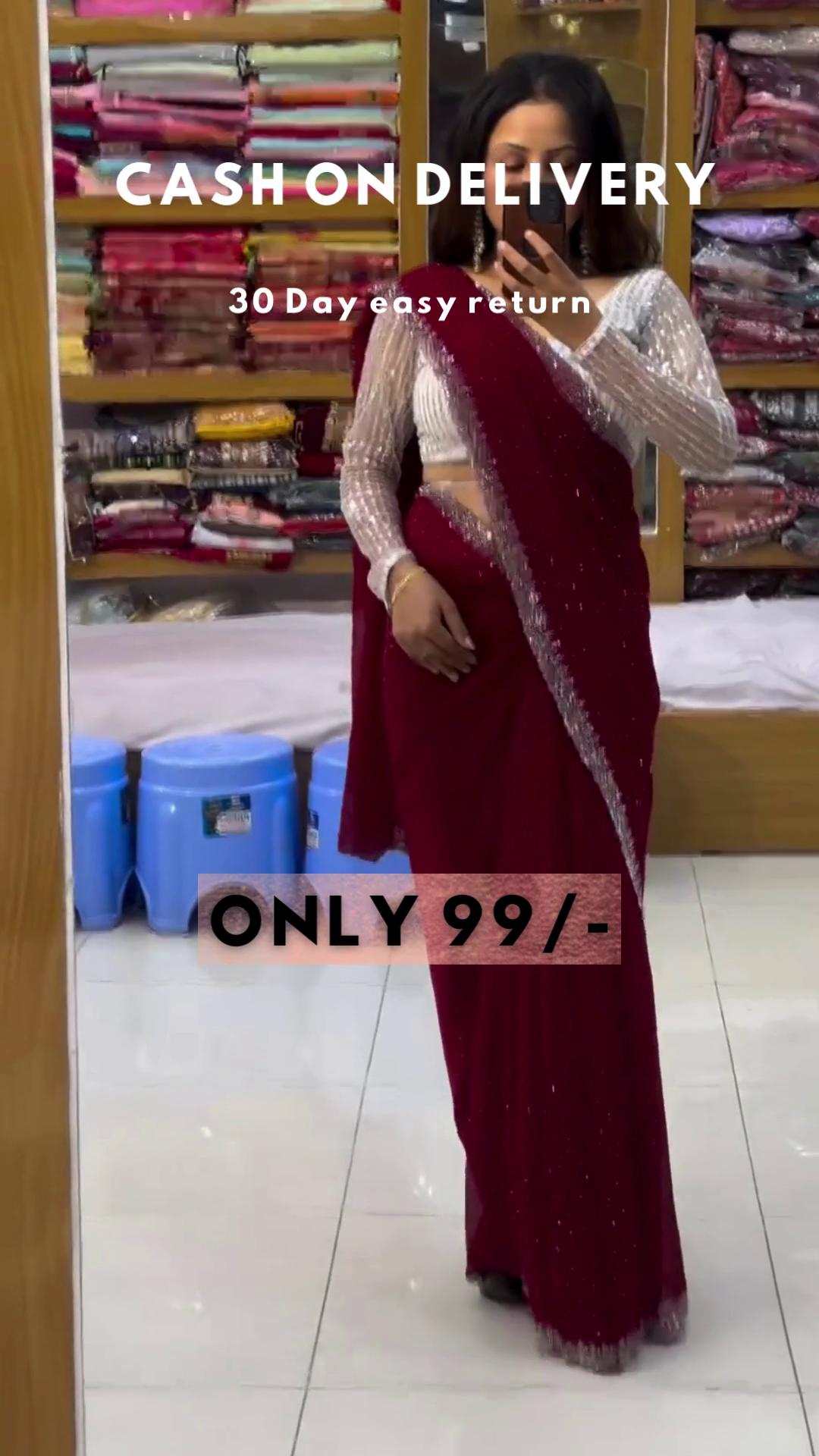 Aquamarine Glitz: Sequined Blouse & Georgette Saree Set