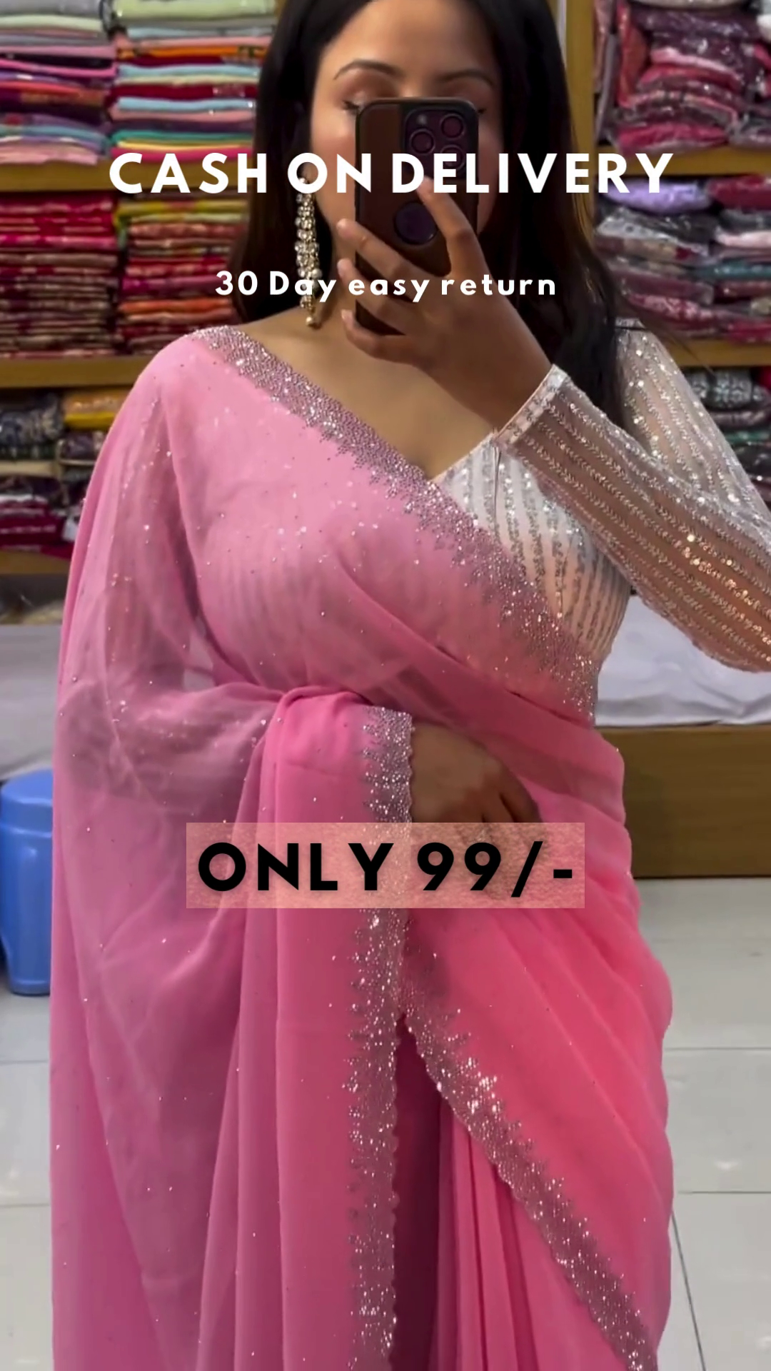 Aquamarine Glitz: Sequined Blouse & Georgette Saree Set