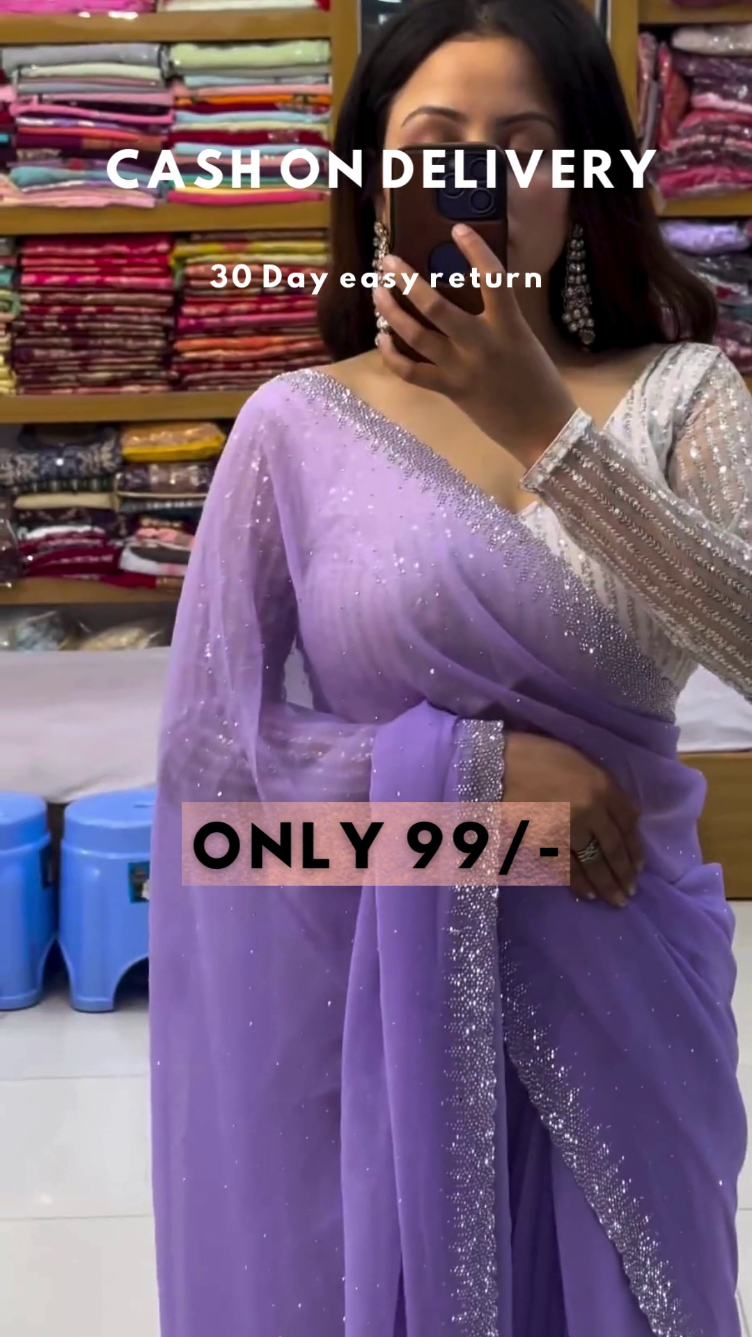 Aquamarine Glitz: Sequined Blouse & Georgette Saree Set