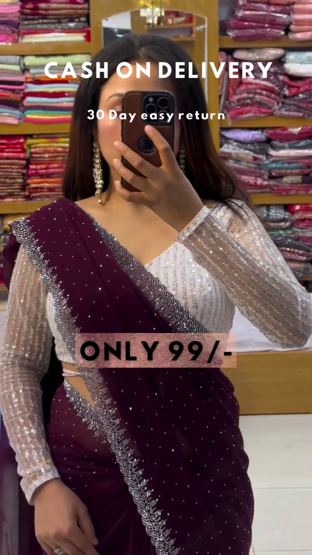 Aquamarine Glitz: Sequined Blouse & Georgette Saree Set