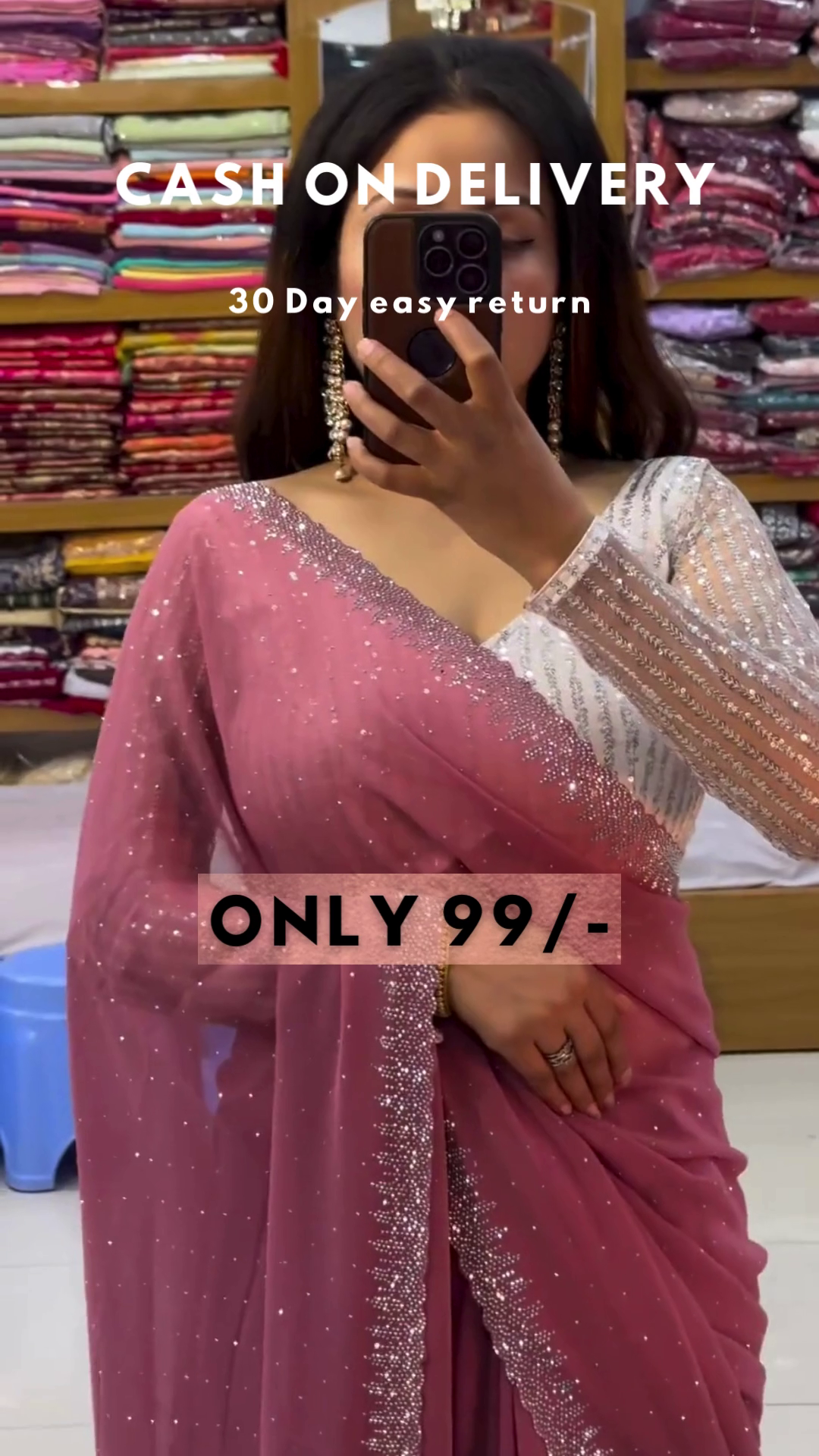 Aquamarine Glitz: Sequined Blouse & Georgette Saree Set