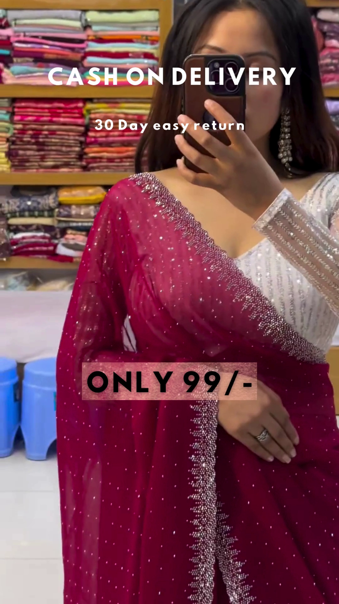 Aquamarine Glitz: Sequined Blouse & Georgette Saree Set