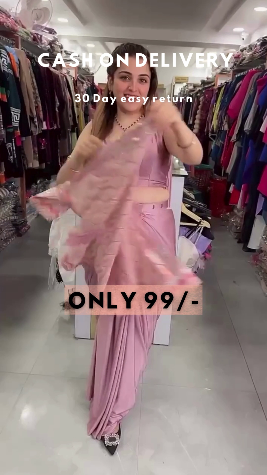 Lavender Frost: Pre-Stitched Satin Cocktail Saree Set