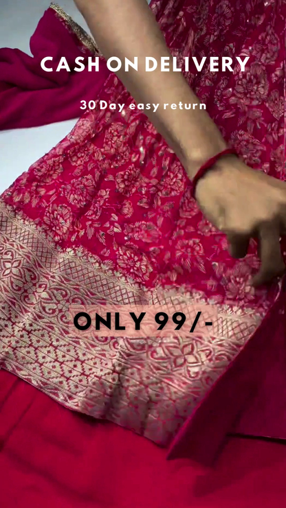 Fuchsia Royalty: Embroidered Floral Anarkali & Lehenga Set