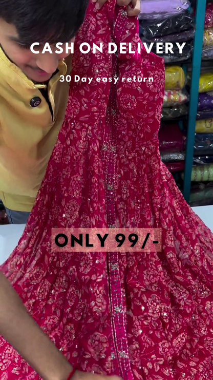 Fuchsia Royalty: Embroidered Floral Anarkali & Lehenga Set