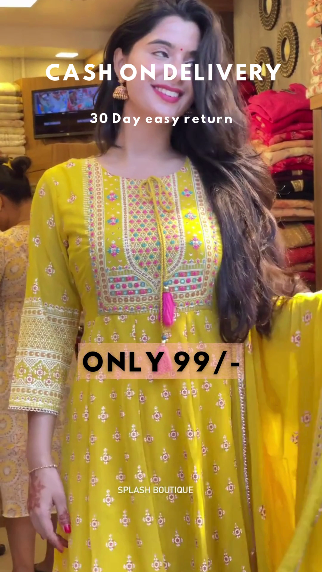 Mustard Bloom: Woven Anarkali Kurta & Trouser Set