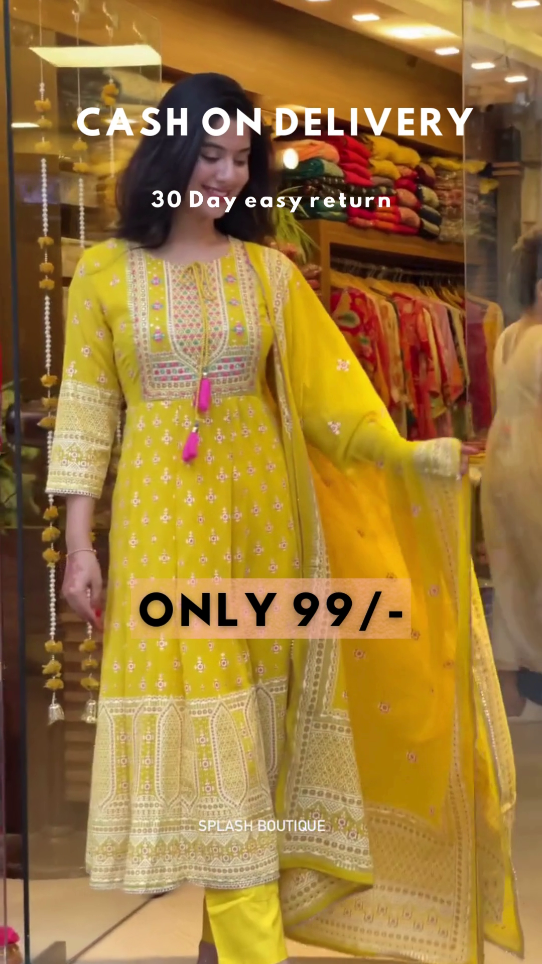 Mustard Bloom: Woven Anarkali Kurta & Trouser Set