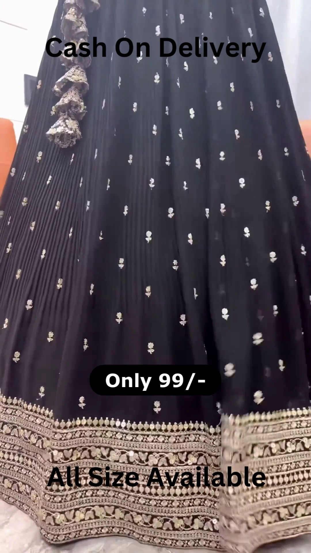Midnight Shimmer: Heavily Sequined Black & Gold Lehenga Choli Set