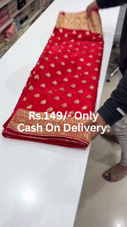 Crimson Heritage: Woven Banarasi Silk Festive Saree