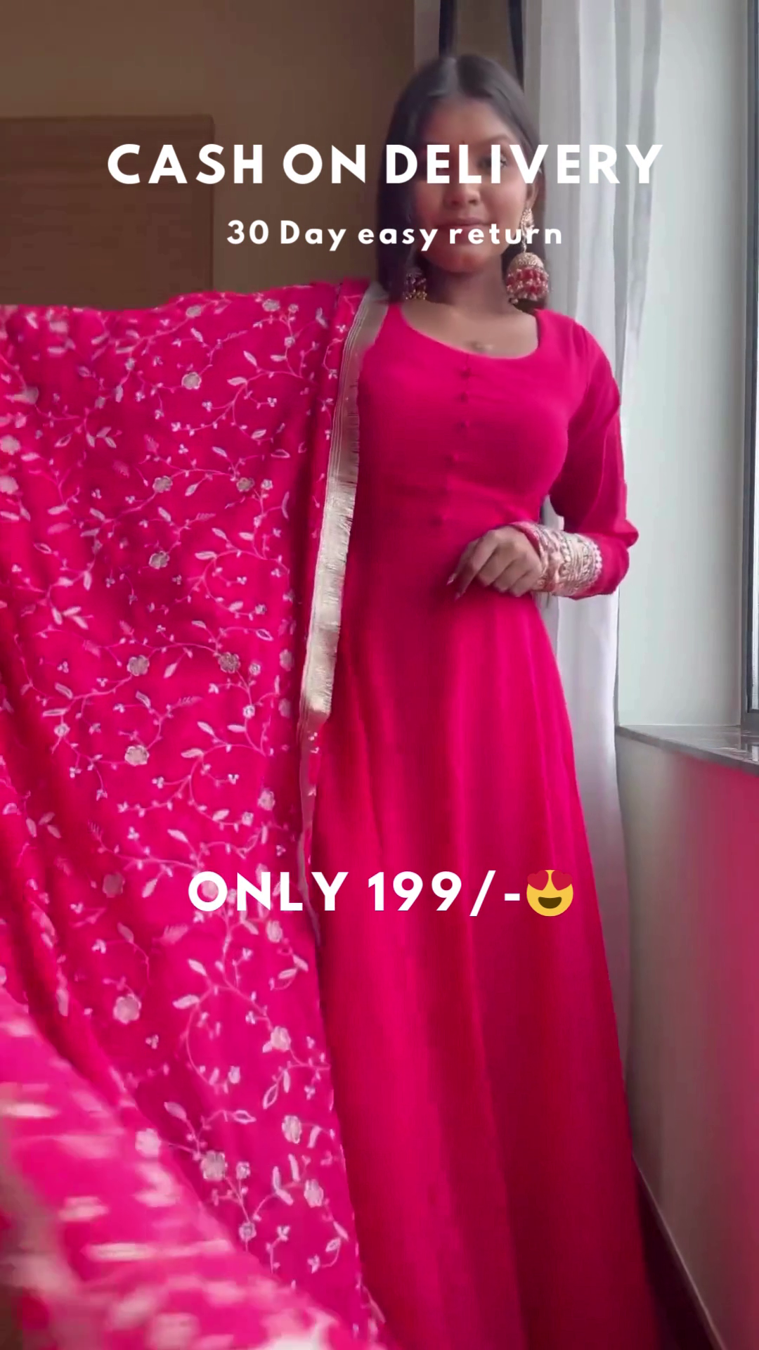 Rani Radiance: Elegant Anarkali Kurta & Embroidered Dupatta Set