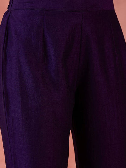 Floral Embroidered V-Neck A-Line Kurta With Trousers & Dupatta