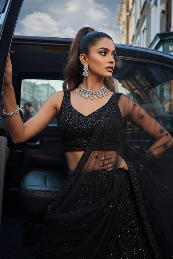 Bridal Sangeet Look In Black Sequins Work Lehenga Choli From Anaya Designer Studio